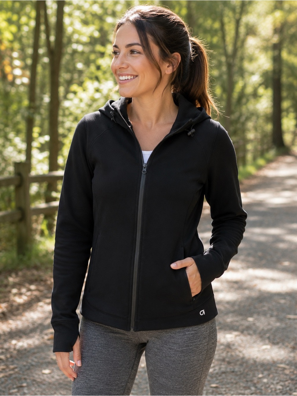 GapFit Black Full Zip Hooded Performance Jacket Women’s Medium Fleece Lined